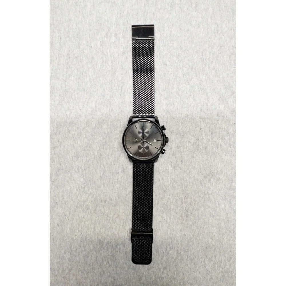 NIB Cheetah CH-1604 Mens Sport Black Mesh Stainless Steel Chronograph Watch 42mm